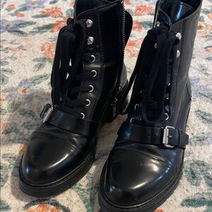 All Saints Black Moto Boots with Buckle Detail, size 38